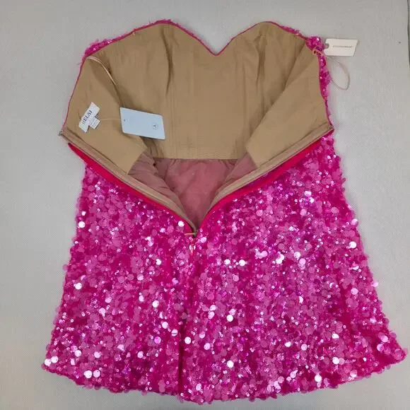 HELSI Fuchsia Pink Strapless Mimi Mini Sequin Dress Sz Large NWT - Picture 5 of 10